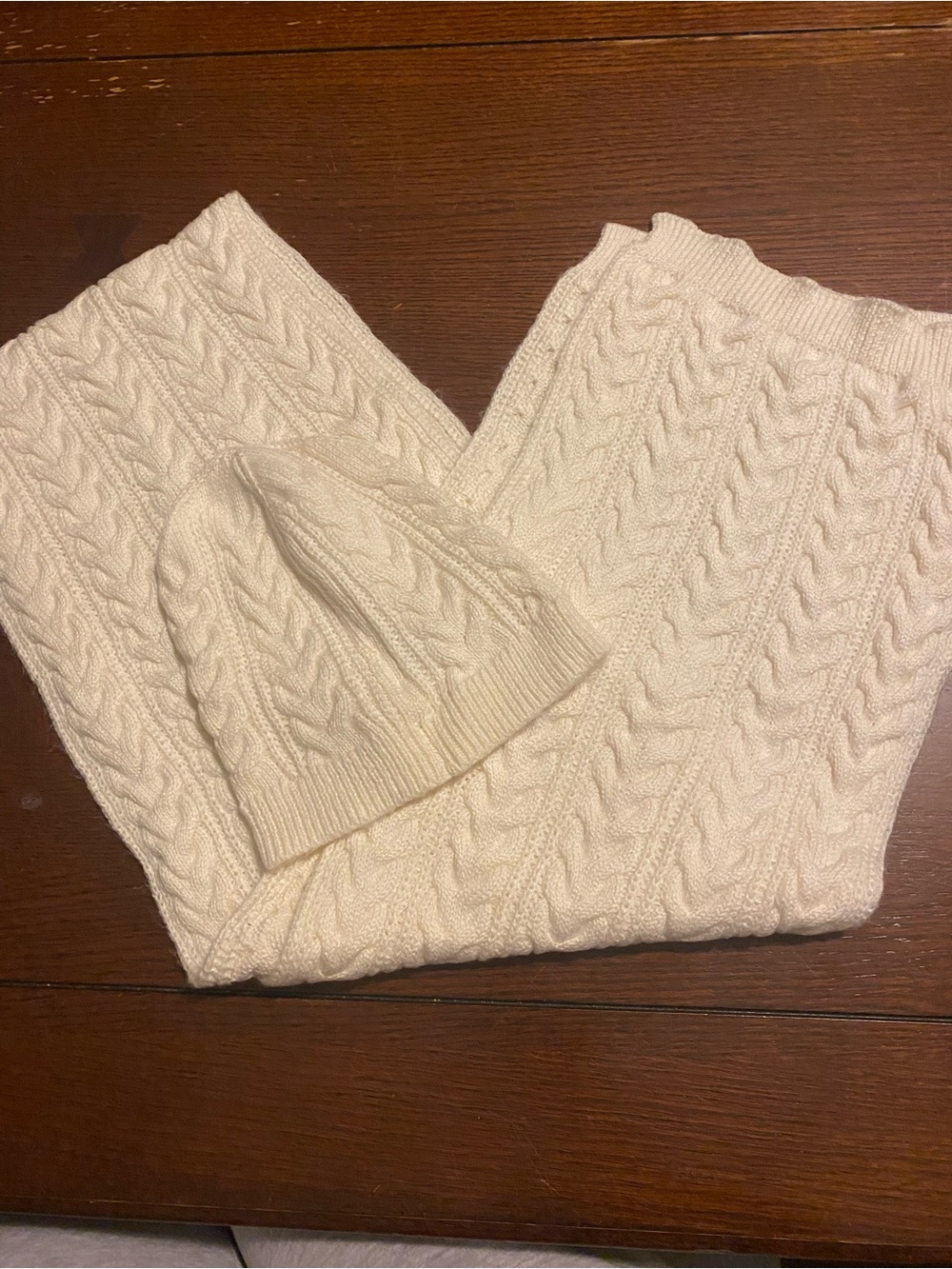 Chunky Cable Knit Scarf & Beanie Set - Cream